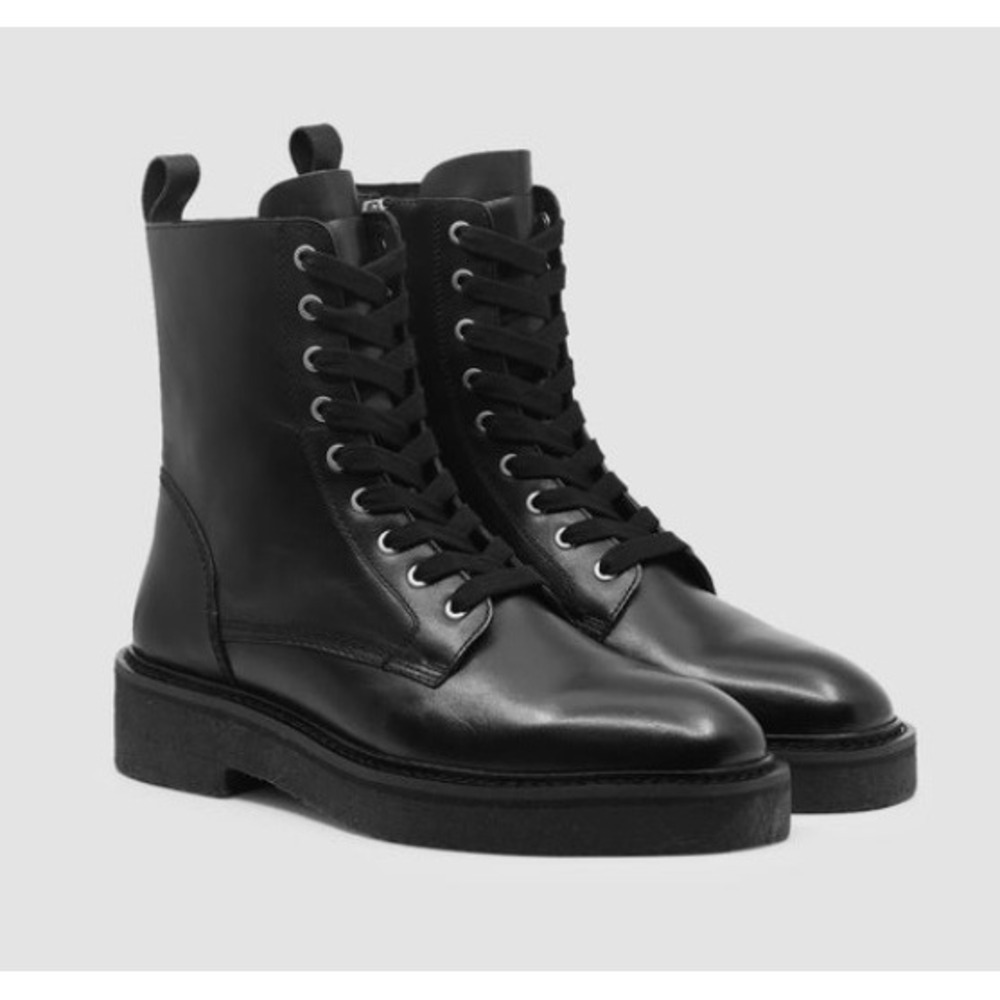 Saint Morta Chunky Boot Mens 9 Black Leather Lace Up Side Zip Combat Boots